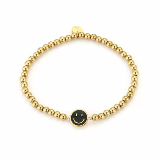 SMILEY Kralen Armband Goud/Zwart